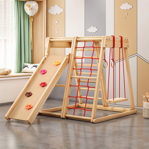 Wooden climbing frame with - wooden,